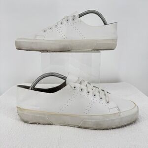 Superga White Leather Low Top Sneakers‎ Men's Casual Shoes Comfort Size 41.5